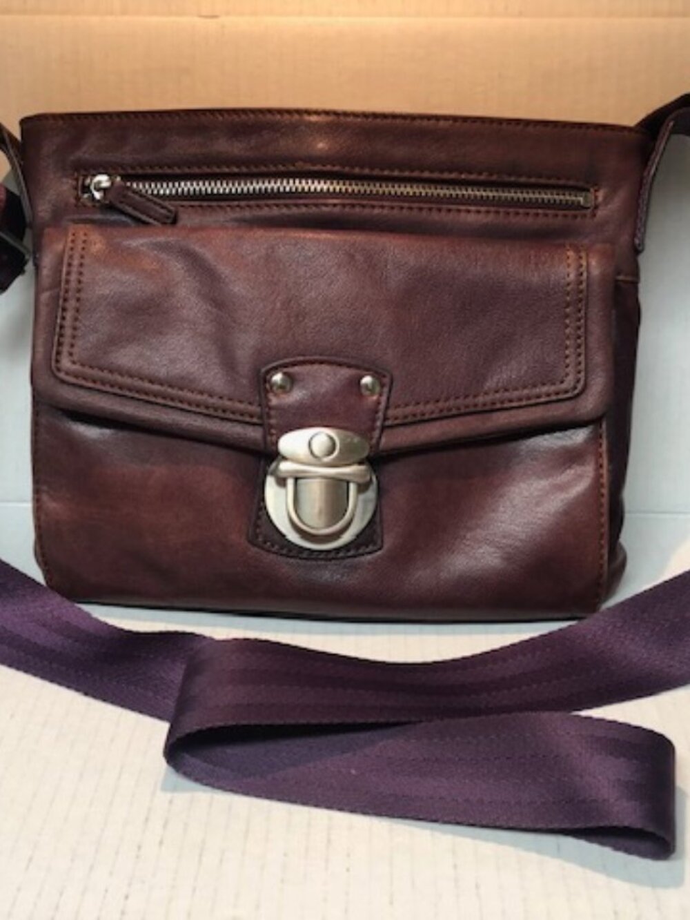 Danier leather crossbody purse bag dark plum color